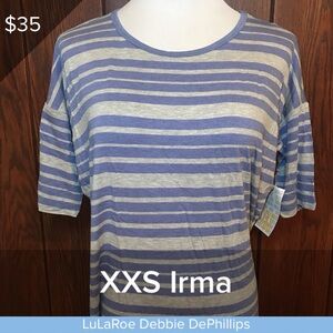 LuLaRoe Blue and Gray Striped Short Sleeve Top